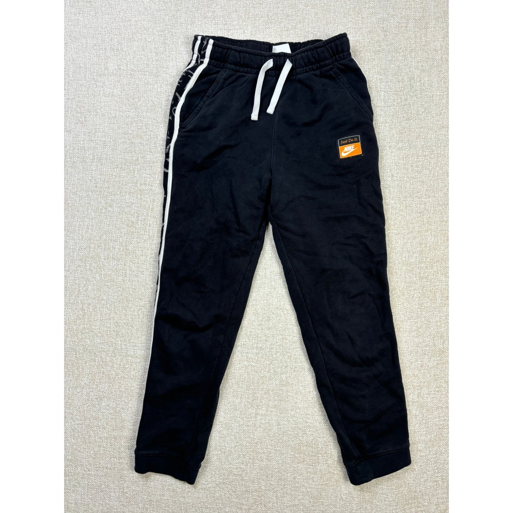 Nike Boys Just Do It Fleece Jogger Pants Black White Stripe Size Large L Kids